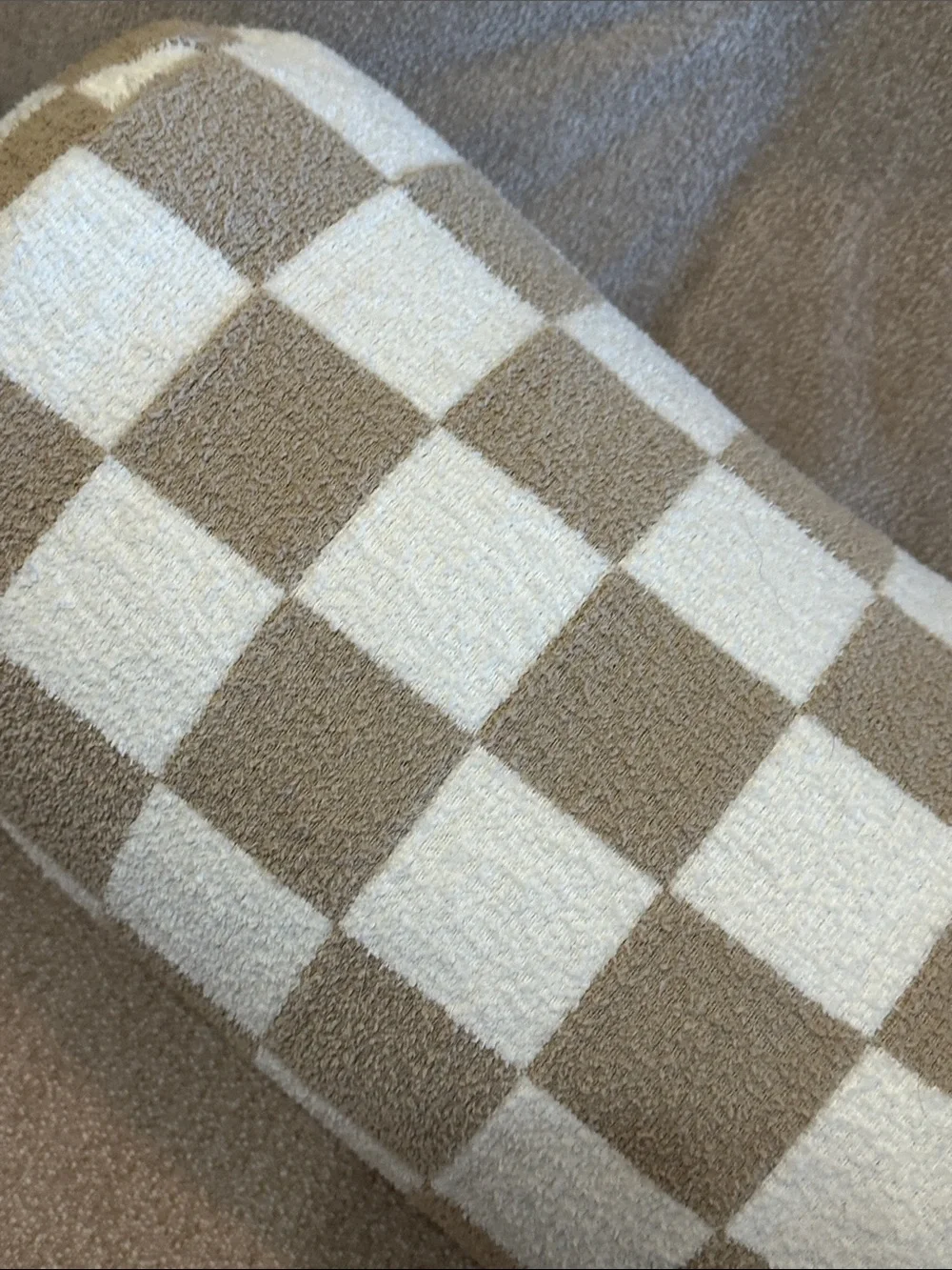 Nicole Miller Cream and Tan Checkerboard Bolster Pillow